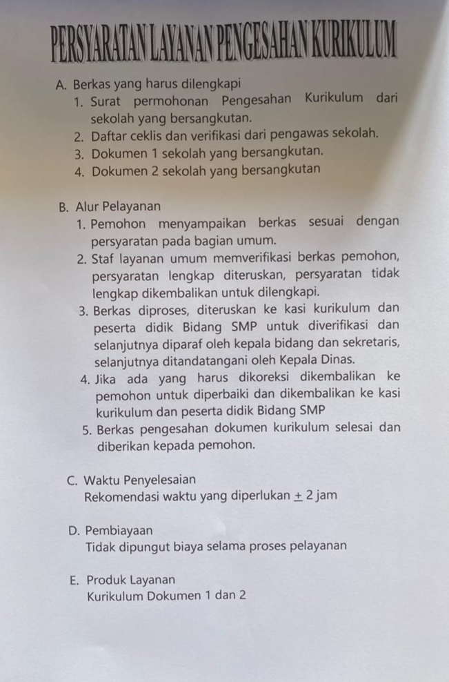 PERSYARATAN LAYANAN PENGESAHAN KURIKULUM