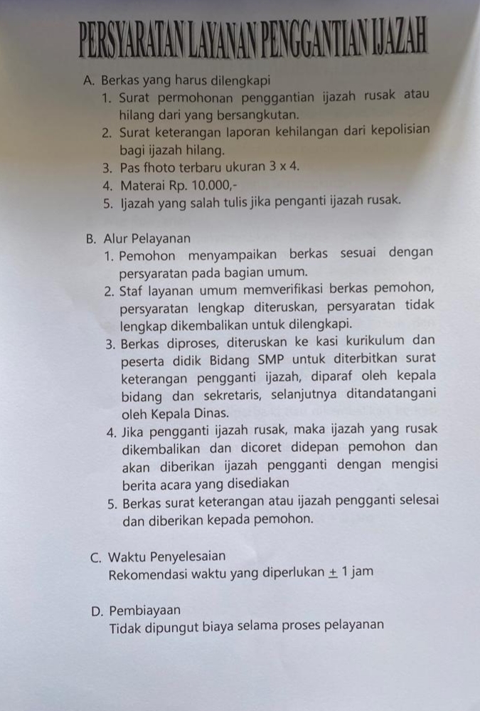 PERSYARATAN LAYANAN PENGGANTIAN IJAZAH