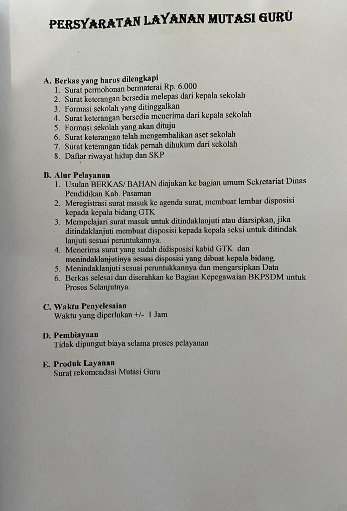 Persayaratan Layanan Mutasi Guru