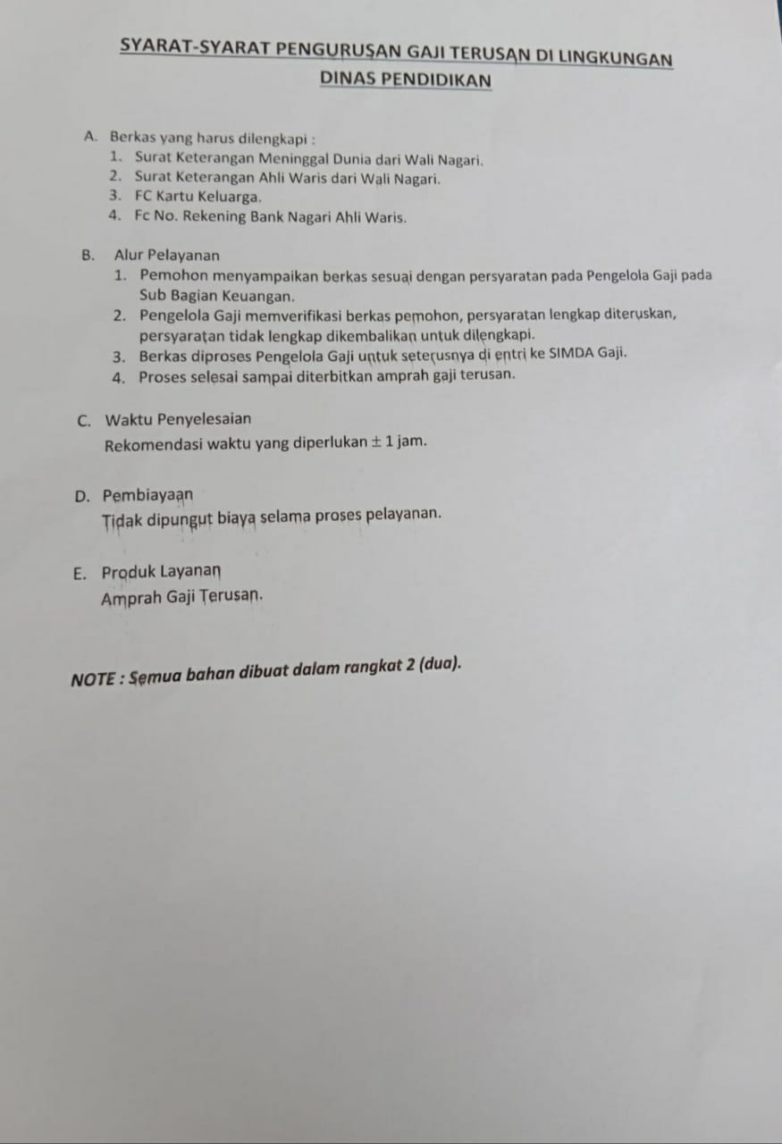 SYARAT-SYARAT PENGURUSAN GAJI TERUSAN DINAS PENDIDIKAN
