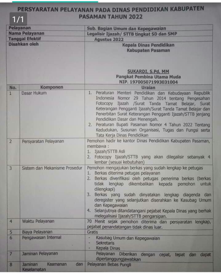 SOP PELAYANAN LEGALISIR IJAZAH 